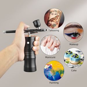 Airbrush Dövme Malzemeleri Üst 0.4mm Mini Püskürtme Tabancası Reposteri Kablosuz Kiti Hava Fırçası Boya Kompresörü Pet Tırnak Sanat Makyaj Oksijen Sprey USB Şarj 230506