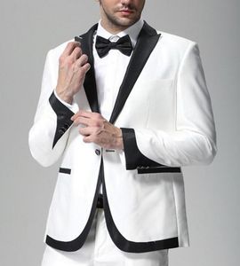 Yepyeni beyaz damat smokin siyah zirve yaka ince fit erkekler düğün smokin moda erkek ceket blazer erkekler balo yemeği/dart gibi ceket pantolon 619