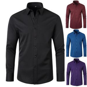 Men's Dress Shirts Solid Color Youth Men's Non-iron Business Long Designer Clothes Men Polyster Turn-down Collar