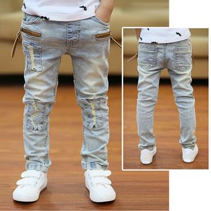 Jeans ienens 5 13y crianças garotos roupas magras calças clássicas crianças tendência de roupas de jeans de comprimento Baby menino calça casual 230508