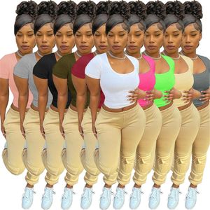 2023 Tasarımcı Kısa T-Shirts Yaz Kadınlar Kısa Kollu Katı Kepçe Boyun Tees Sıradan Beyaz Siyah Külçe Seksi mahsul y2k Sokak Giyim Toplu Toptan Kıyafetler 9838