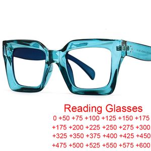 Reading Glasses Vintage Oversized Square Anti Blue Light Women Men Trending Optical Eyewear Finished Hyperopia Eyeglasses 2 5 230508