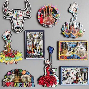 Магниты холодильника Испания Барселона Принт Flamenco Dancer Bulls Bulges Creative Wood Travel Memorial Decorative Artifact Hilder Sticker P230508