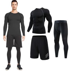 Running Sets 3pcs Gym Thermal Underwear Men Clothing Sportswear Suits Compression Fitness Breathable quick dry Fleece men top trousers shorts 230508