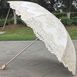 Şemsiye Bej Dantel Nakış Şemsiye Retro Klasik Siyah Kaplama Çift Katlanır UV Koruma Güneş Şemsiye Kadınlar İçin 230508