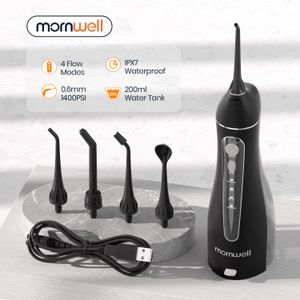 Outra higiene oral Mornwell Irrigador oral portátil com deslizamento de água de deslizamento de água de viagem Recarregável 5 bicos de água Jet 200ml Tanque de água à prova d'água 230508