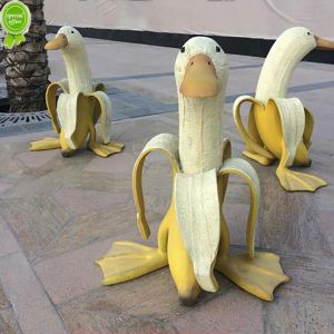 Novo decoração de jardim criativo de pato banana esculturas de quintal decoração de jardinagem vintage artes de jardinagem artesanais caprichosas de banana pato estátuas da casa 2023