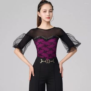 Стадия Wear Women Puff Elice Latin Dance Tops Chacha Samba Dancing Одежда бальная выступление танцевальная одежда Tango Waltz Practice DL10246