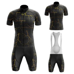 Bisiklet Jersey Set iki Renk Lightning Serisi Yaz Bisiklet Jersey Set Erkekler Kısa Kollu ve Önlük Şortu Jel Nefes Alabilir Pad Maillot Ciclismo Hombre 230509