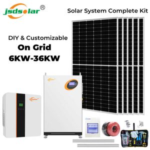 jsdsolar на сетке Солнечная система Полный комплект 6-33 кВт 24 кВт моно солнечная панель + инвертор IP65 + батарея LifePo4 DIY Hybrid Solar System
