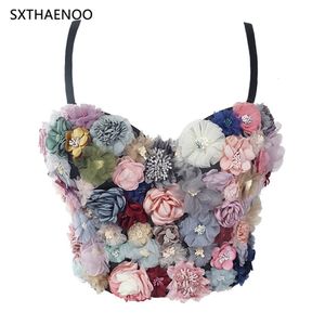 Camisoles Tanks Sxthaenoo Sexy Charming Applique Floral Corslet's Bachelorette Bustier Bra Cropped Top Wedding Bralette Colet 230508