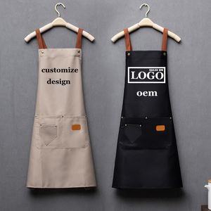 Aprons Customized personality signature men's and women's kitchen aprons home chef baking clothes with pockets adult bib waist bag 230509