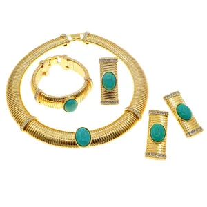 Yulaili conjunto de joias de cobre galvanizado de ouro brasileiro, design africano de luxo, atacado, colar, pulseira, presente feminino, festa