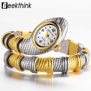 Principais relógios de pulso GeekThink Bling Rhinestone Moda Quartz Assista Bracelet Mulher Ladies Snake Dress Bangle Diamond Ornament