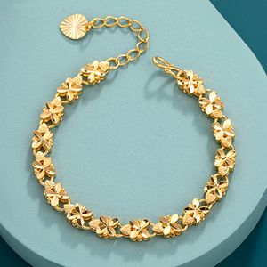 Chain NUMBOWAN 24K Gold Bracelet 6mm Fourleaf clover gold bracelet Suitable For Womens Jewelry Gifts 230508