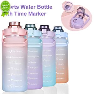 2 Liter Water Bottle With Straw Student Drink Sports Fitness Frosted Cup Outdoor Summer Cold Water Bottles with Time Scale
