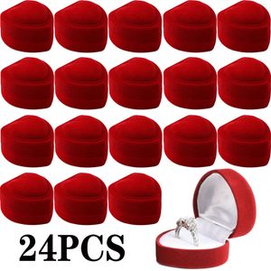 Mücevher Kutuları 24 PCS Kırmızı Velvet Kalp Yüzük Kutusu Mücevher Ekran Vaka Tutucu Hediye Kutuları Düğün Romantik Organizatör Nişan Yüzük Kılıfı Toptan 230509