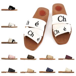 Chloe designer Woody sandals famous designer women Mules flat slides Light tan beige white black pink lace Lettering【code ：L】Fabric canvas slippers womens shoes CHLOÉ