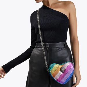 Yeni Kurt Geiger Kensington Mini Kalp Zincirleri Bag Lady Luxury Rainbow Crossbody Omuz Çantası Çanta Fermuar Tasarımcı Çantalar 5a Seviye Küçük Messenger Çapraz Vücut Çantaları