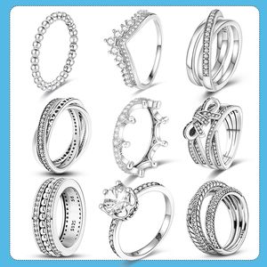 Tasarımcı Alyans 925 Gümüş Üçlü İstiflenebilir Kalp Zirkon Parmak Yüzüğü Kadın Nişan Gelin Anel Hediye Yüzük Takıları