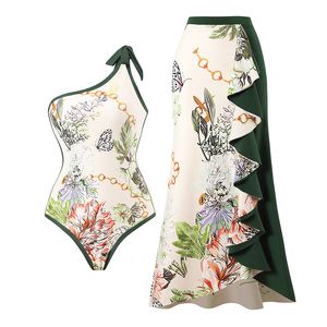 Damenmode-Badeanzug Größe S-XL Bikini-Badebekleidung One-Shoulder-Druck Panel eleganter Kontrast-Stil mit Staubbeutel