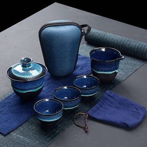 Бокалы вина китайский кунг -фу Travel Tea Set Ceramic Glaze Pot Cup Gaiwan Фарфоровые наборы Set Set Sets Ceremony Drinkware 230508