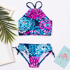 Children's Swimwear Flower printed colorful summer girls' bikini 2023 children's Biquini baby swimwear A366 P230602