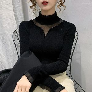 Camisetas T Women Camisetas de Velvet Gaze Gaze Turtleneck Camisa quente Camisa de inverno Top térmica Roupa Black Interior Corpo Use moda coreana