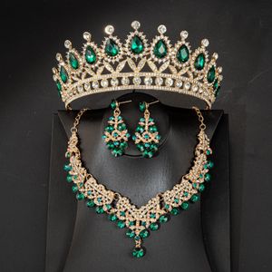 Düğün Saç Takı Kristal Gelin Tiaras Crown Kadın Kraliçe Prenses Mor Pembe Kırmızı Mavi Yeşil Kolye Setleri Moda Seti Diadem 230508