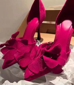 2023 Party Flower Pumps Sapatos de salto alto para mulheres Sexy Ponte Dress Shoes Spring Feminino Stilettos Elegante Zapatos Mujer