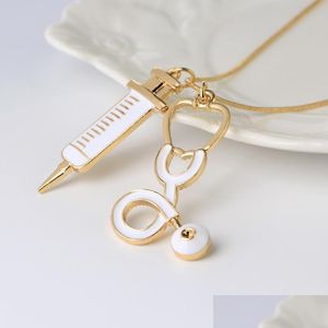 Подвесные ожерелья модные медицинские ювелирные украшения Стетоскоп шприц Ожерелье для женщин -цепи змеи врача медсестры S. Dhgarden Dhbry