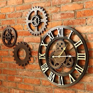Relógios de parede 40cm/45cm artesanal 3d retro decorativo de luxo arte grande equipamento de madeira vintage grande relógio no
