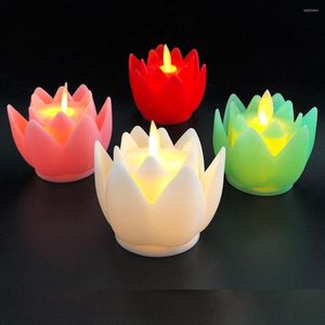 Gece Işıkları 6x Elektrik Çiçek Mumları Sıcak Beyaz Ticaret Led Lotus Çay Işık Pilini Çalıştırma Başucu lambası Taşınabilir Seyahat Dua