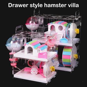 Kafes Hamster House Akrilik Küçük Evcil Hayvan Kafesi Şeffaf Büyük Boy Villa Guinea Domuz Temel Kafe Oyuncak Malzemeleri Paket Yuvası Boru