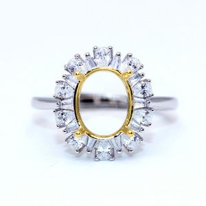 Seiko 925 Серебряное кольцо стерлингового кольца Новая обработка формы вставка двухцветная настройка кольца Gem 18k Gold 8 * 10 мм завод