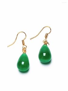 Brincos dangle 14k amarelo ouro verde jade jade goto de gota de colar de colar de colar