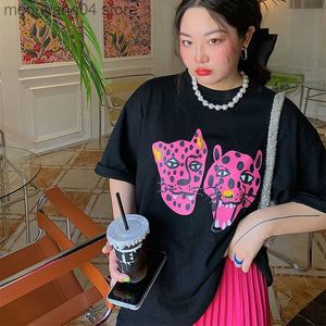 Женская футболка 2023 Kpop Pink Leopard Print
