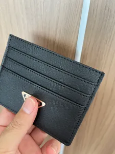 Lüks siyah kimlik kredi kartı sahipleri kadınlar mini cüzdan üçgen marka moda deri tuval erkek tasarımcısı saf renk çift taraflı