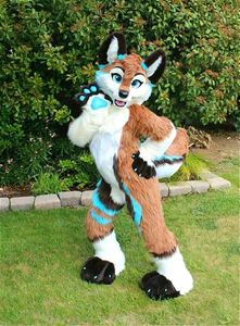 2023 Yepyeni Uzun Kürk Köpek Fox Fursuit Furry Maskot Kostüm Takım Süslü Elbise Yetişkin Açık Kıyafet Kürk Takım
