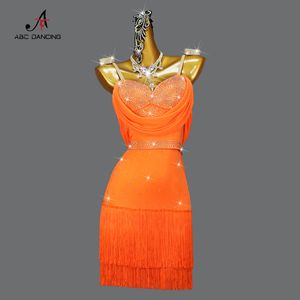 Seksi etek turuncu latin dans yarışması saçak elbise kostümleri profesyonel kadın performansları seksi kız balo salonu giyim büyük 230511
