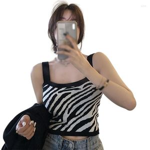 Танки Camisoles Женская летняя одежда с полосовыми верхушками Zebra Super Elastic и подвесной жилет