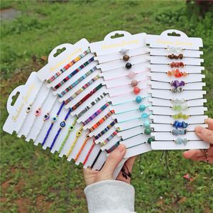 Toptan 12pcs/Set Boho Bilezik Kadınlar İçin Set Erkekler Renkli Doğal Taş Kristal Tohum Boncuklar Kötü göz Örgülü Bilezik Dökme