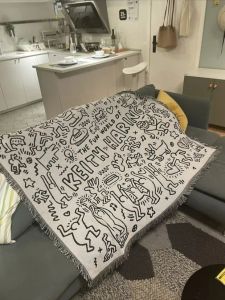 сейчас Одеяла путешествия совместный тренд Кит Харинг мастер граффити иллюстратор одноместный диван одеяло декоративный гобелен повседневная обложка tblanket Модный уличный дизайнер