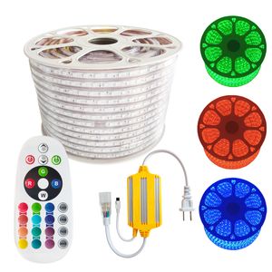 LED RGB Halat Şerit Işığı, AC 110V SMD 5050 LED'ler Uzaktan Kumanda Çok Renkli Değişen Su geçirmez Esnek Strip Işıkları Kapalı Açık Noel Dekorasyonu Crestech