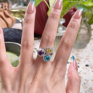 Küme Yüzükler 2023 Moda Romantik 3 Yuvarlak Renkli Zirkon Düğün Kadınlar için Balo Partisi Ayarlanabilir Boyu Mücevher Hediyeleri