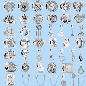 925 Pandora Takı Boncukları için Gümüş Takımlar Yeni gümüş renkli Tüy Taç Güvenlik Zinciri Baykuş Aşk Boncuk Kolye