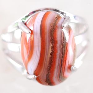 Küme halkaları kadın için parmak yüzüğü doğal taş mücevher oval boncuklu turuncu damarlar oniks ayarlanabilir takı hediyesi 1pcs z168