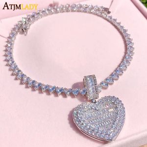 Подвесные ожерелья могут быть открыты для сердечного ожерелья PO замороженное, цепное, цепное, кубическое циркониевое, модное, женщины мужские ювелирные изделия 230511