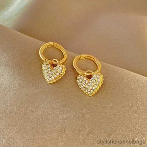 Stud New Heart Zircon Hoop Earrings for Women Gold Stainless Steel Drop Earrings 2024 Trend Luxury Wedding Part Jewelry Gift