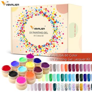 Ложные гвозди 60 Buah Kit Venalisa Lukisan Gel 5ml Panci Cakupan Penuh Baru Datang Lumpur Krim Warna Solid Rendam UV LED KUKU KIT 230510